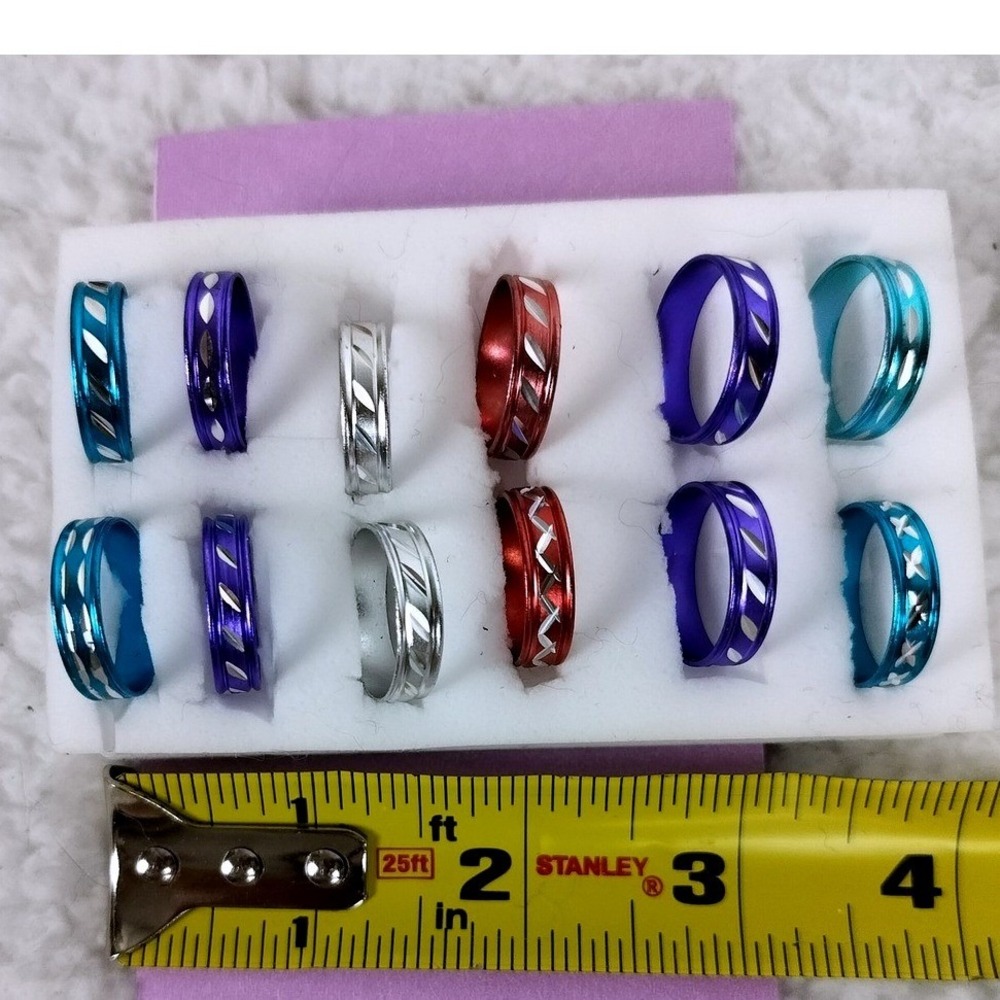 Etched Aluminum Band Ring‎ Set Multicolor Lightweight Accent 5pc